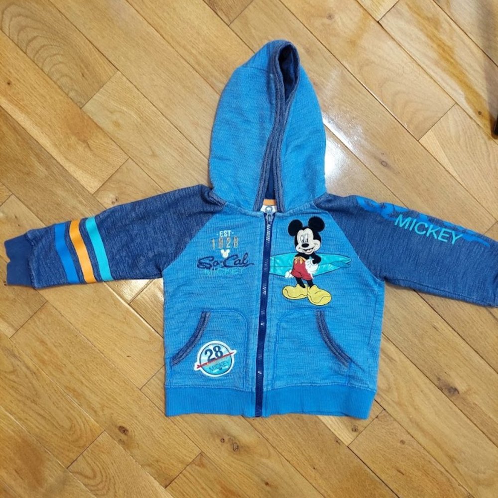 Disney Mickey Mouse Full Zip Sweatshirt 2T Blue Toddler Hooded So-Cal Mickey